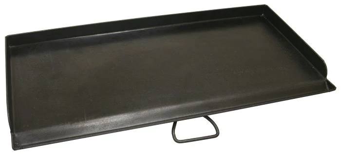 Load image into Gallery viewer, The Camp Chef Griddles 14 is a rectangular, black pre-seasoned griddle with raised edges and a center handle on one side, ideal as a Flat Top Griddle, shown against a white background.
