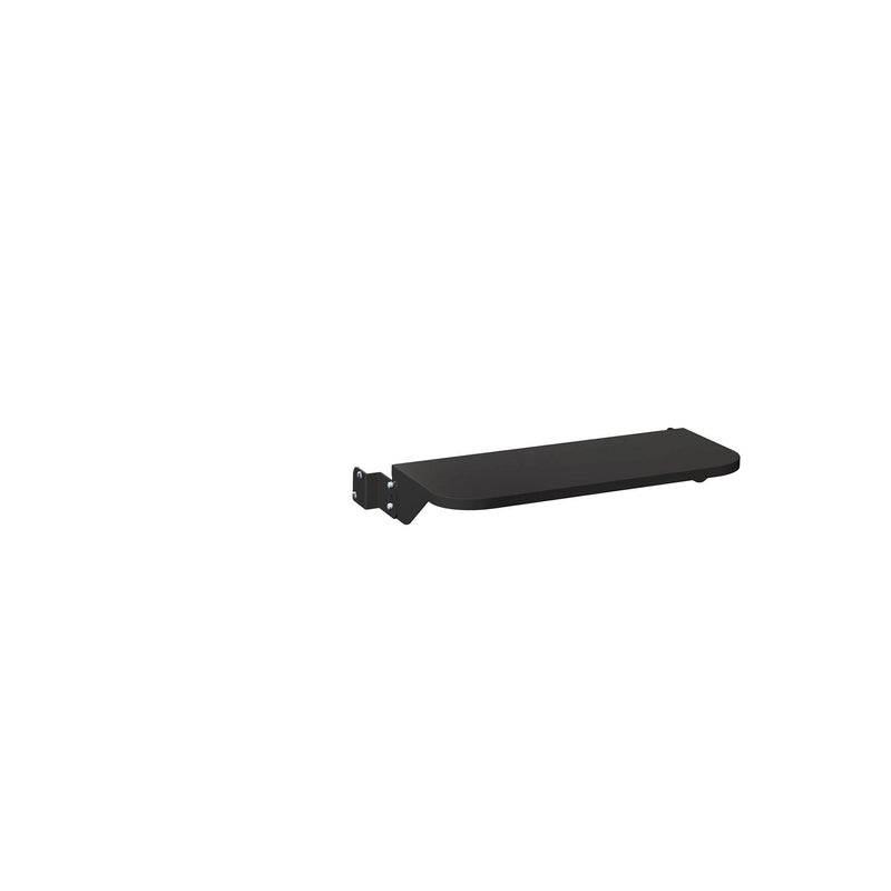 Load image into Gallery viewer, The Camp Chef Pellet Grill Front Shelf, in black, is a wall-mounted folding accessory that extends horizontally against a plain white background.
