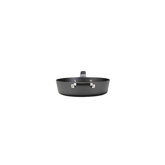 The Camp Chef Heritage Skillets, shown from the side on a white background, feature a black nonstick finish with a handle and two metal rivets, providing excellent heat retention for consistent cooking.