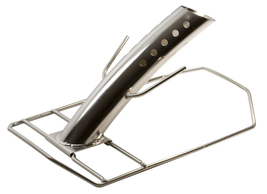 The Camp Chef Turkey Cannon Infusion Roaster features an angled, perforated roasting cylinder with a sturdy wire base—perfect for grilling or cooking poultry to achieve moist, flavorful turkey every time.