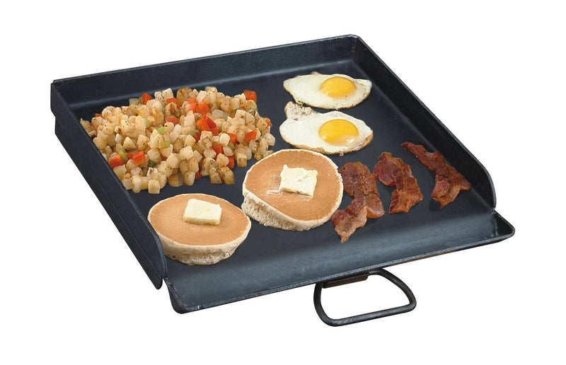 Load image into Gallery viewer, The Camp Chef Griddles 14 easily fits two fried eggs, crispy bacon strips, two buttered pancakes, and a portion of diced potatoes with vegetables.
