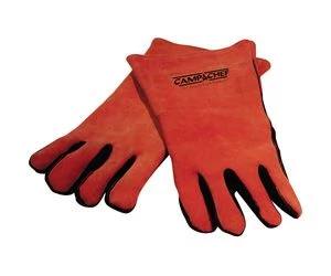 A pair of Camp Chef Heat Guard Gloves in orange with black-tipped fingers and 