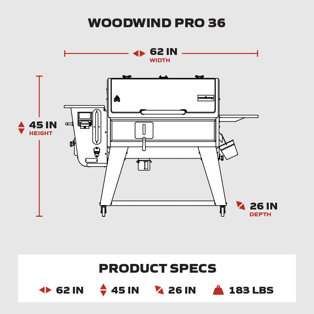 Load image into Gallery viewer, Woodwind Pro 36 machine dimensions and specifications on a white background
