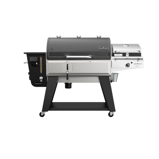 Portable grill on wheels with a brand logo on a white background